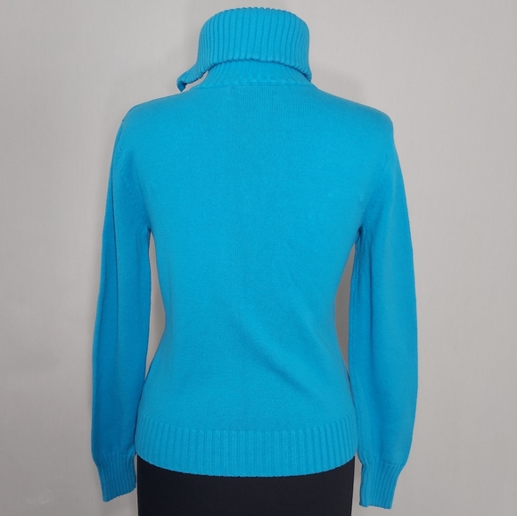 Lauren Ralph Lauren Sweater High Neck Collar Half Snap Button Cotton Medium - Picture 2 of 4